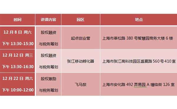 我所律师2012年12月《股权激励与税务筹划》、《股权融资（私募）与税务筹划》讲座安排